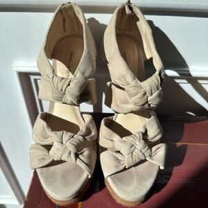 Alexandre Birman Suede Knot Leather Nude Tan Bootie Sandal Heels EUC Sz 6